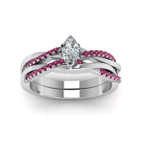 marquise-cut-Infinity-twist-diamond-matching-bridal-set-with-pink-sapphire-in-950-Platinum-FD8253MQGSADRPI-NL-WG