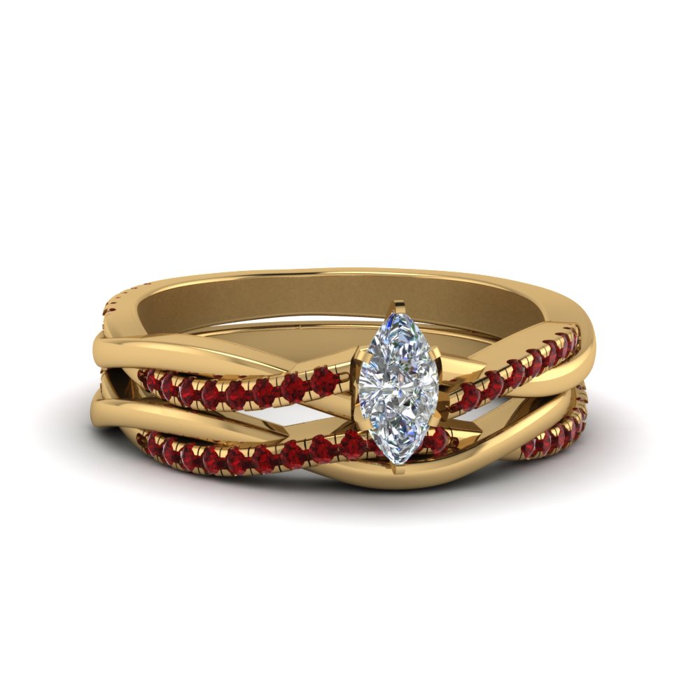 marquise-cut-Infinity-twist-diamond-matching-bridal-set-with-ruby-in-14K-yellow-gold-FD8253MQGRUDR-NL-YG