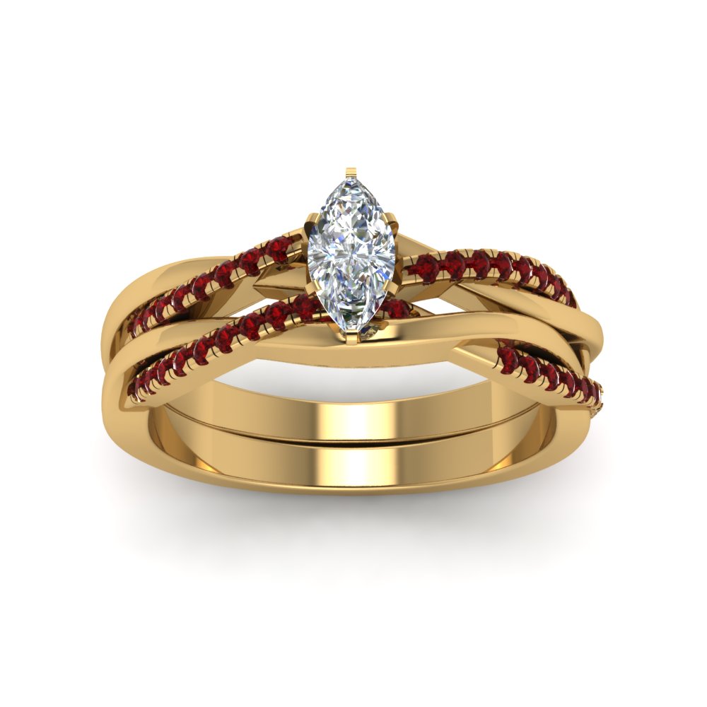 marquise-cut-Infinity-twist-diamond-matching-bridal-set-with-ruby-in-14K-yellow-gold-FD8253MQGRUDR-NL-YG
