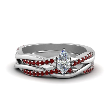 marquise-cut-Infinity-twist-diamond-matching-bridal-set-with-ruby-in-950-Platinum-FD8253MQGRUDR-NL-WG