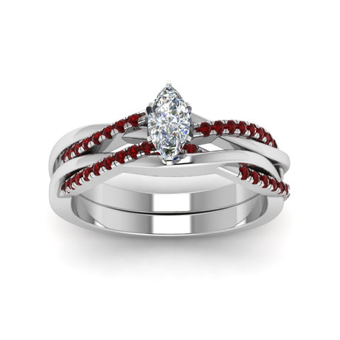 marquise-cut-Infinity-twist-diamond-matching-bridal-set-with-ruby-in-950-Platinum-FD8253MQGRUDR-NL-WG