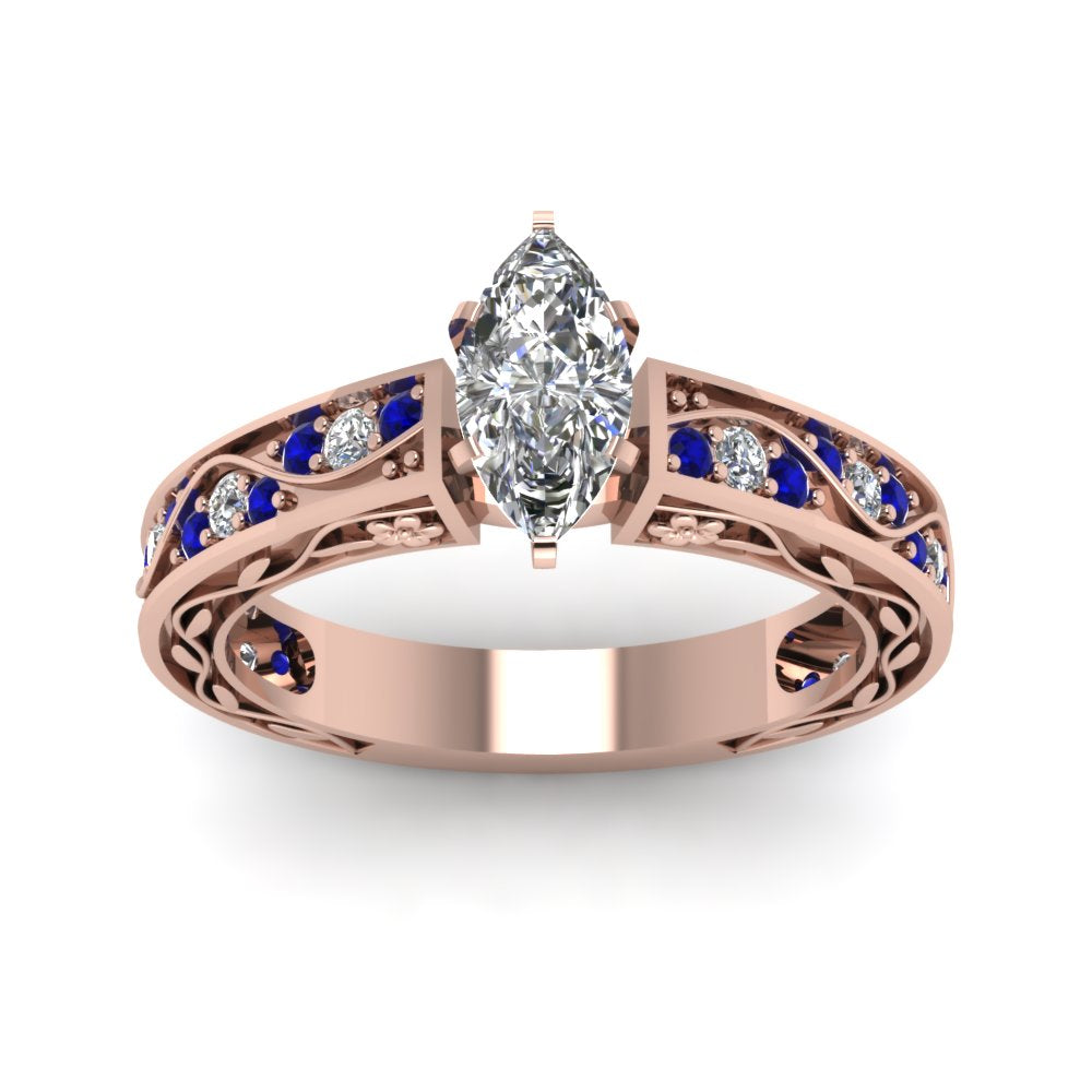 marquise-cut-antique-filigree-diamond-ring-with-blue-sapphire-in-14K-rose-gold-FDENS3543MQRGSABLANGLE5-NL-RG