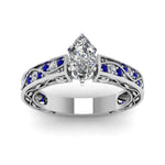 Load image into Gallery viewer, marquise-cut-antique-filigree-diamond-ring-with-blue-sapphire-in-14K-white-gold-FDENS3543MQRGSABLANGLE5-NL-WG