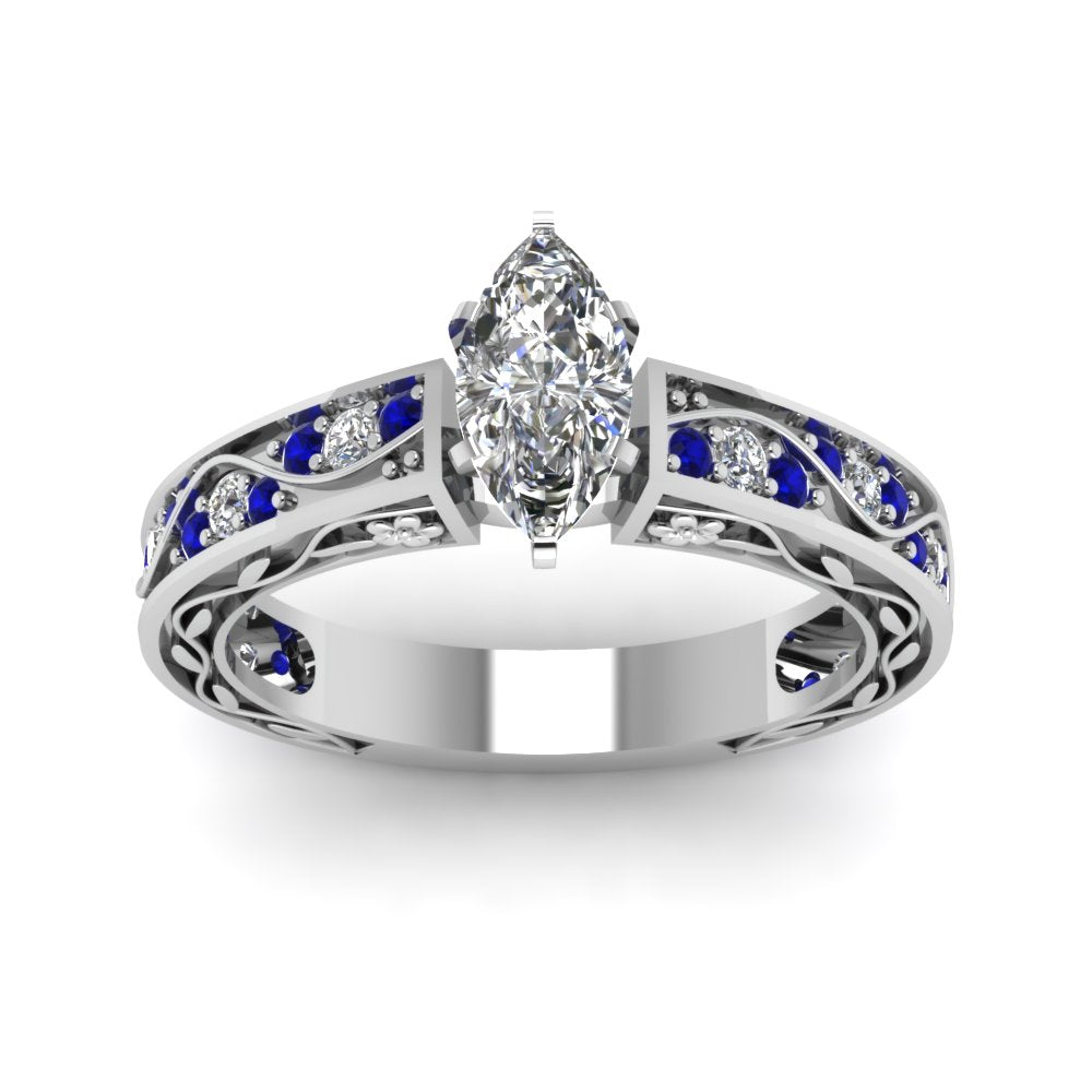 marquise-cut-antique-filigree-diamond-ring-with-blue-sapphire-in-14K-white-gold-FDENS3543MQRGSABLANGLE5-NL-WG