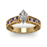 Load image into Gallery viewer, marquise-cut-antique-filigree-diamond-ring-with-blue-sapphire-in-14K-yellow-gold-FDENS3543MQRGSABLANGLE5-NL-YG