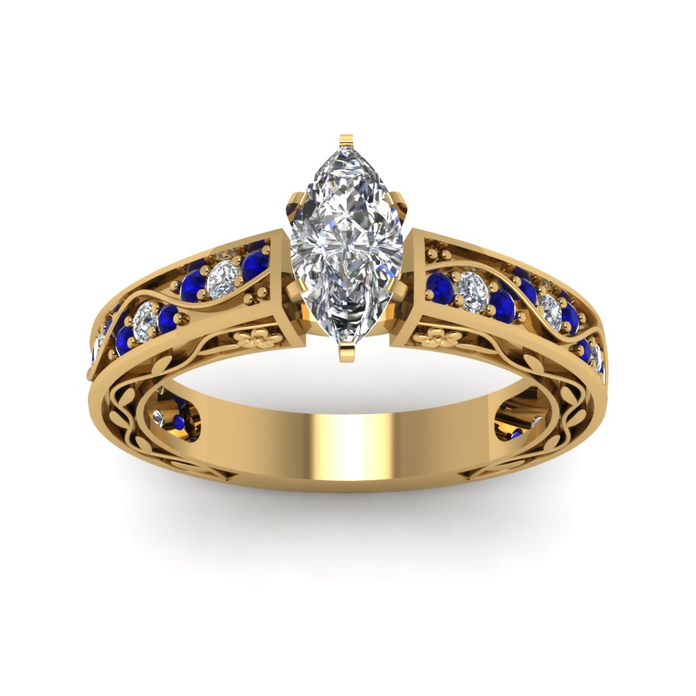 marquise-cut-antique-filigree-diamond-ring-with-blue-sapphire-in-14K-yellow-gold-FDENS3543MQRGSABLANGLE5-NL-YG