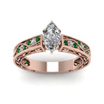 Load image into Gallery viewer, marquise-cut-antique-filigree-diamond-ring-with-emerald-in-14K-rose-gold-FDENS3543MQRGEMGRANGLE5-NL-RG