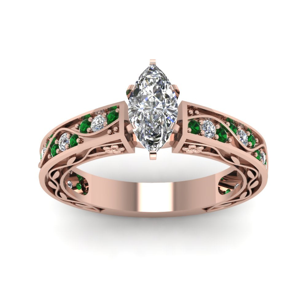 marquise-cut-antique-filigree-diamond-ring-with-emerald-in-14K-rose-gold-FDENS3543MQRGEMGRANGLE5-NL-RG