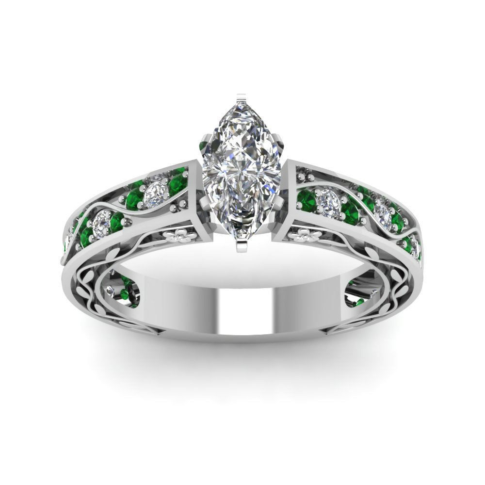 marquise-cut-antique-filigree-diamond-ring-with-emerald-in-14K-white-gold-FDENS3543MQRGEMGRANGLE5-NL-WG