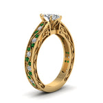 Load image into Gallery viewer, marquise-cut-antique-filigree-diamond-ring-with-emerald-in-14K-yellow-gold-FDENS3543MQRGEMGRANGLE2-NL-YG