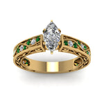 Load image into Gallery viewer, marquise-cut-antique-filigree-diamond-ring-with-emerald-in-14K-yellow-gold-FDENS3543MQRGEMGRANGLE5-NL-YG