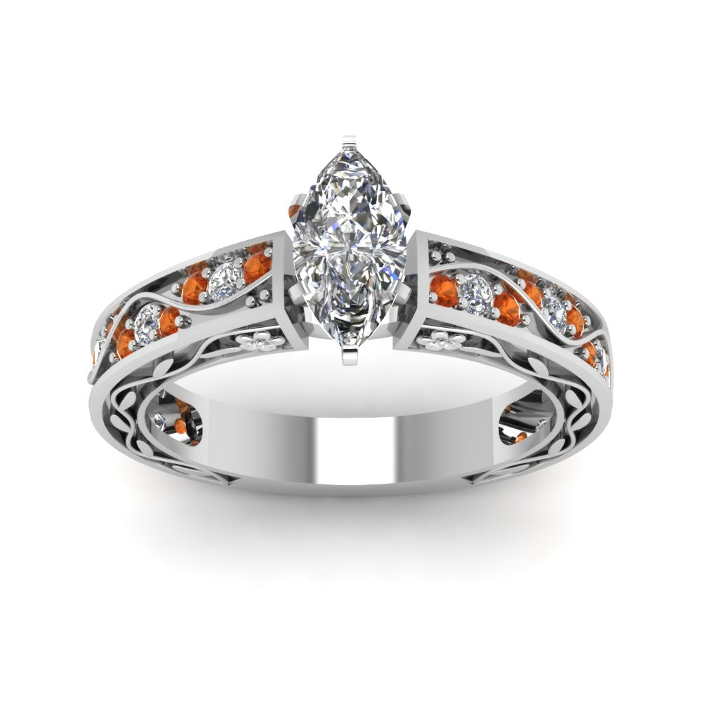 marquise-cut-antique-filigree-diamond-ring-with-orange-sapphire-in-14K-white-gold-FDENS3543MQRGSAORANGLE5-NL-WG
