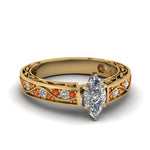 Load image into Gallery viewer, marquise-cut-antique-filigree-diamond-ring-with-orange-sapphire-in-14K-yellow-gold-FDENS3543MQRGSAOR-NL-YG