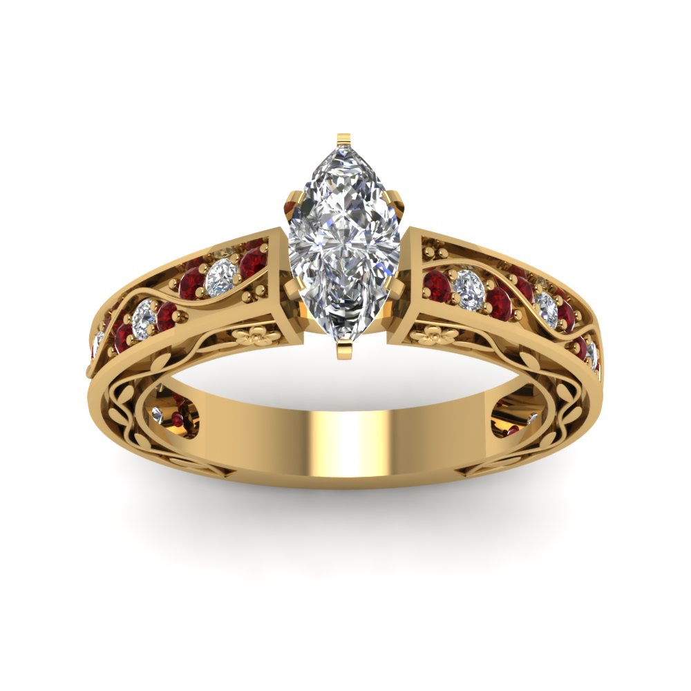 marquise-cut-antique-filigree-diamond-ring-with-ruby-in-14K-yellow-gold-FDENS3543MQRGRUDRANGLE5-NL-YG