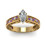 Load image into Gallery viewer, marquise-cut-antique-filigree-diamond-ring-with-violac-topaz-in-14K-yellow-gold-FDENS3543MQRGVITOANGLE5-NL-YG