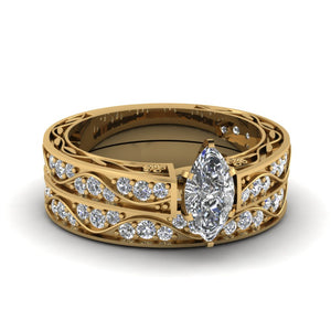Antique Filigree Marquise Diamond Bridal Ring Set
