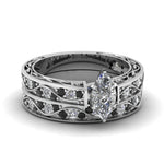 Load image into Gallery viewer, marquise-cut-antique-filigree-wedding-ring-set-with-black-diamond-in-white-gold-FDENS3543MQGBLACK-NL-WG.jpg