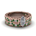 Load image into Gallery viewer, marquise-cut-antique-filigree-wedding-ring-set-with-emerald-in-rose-gold-FDENS3543MQGEMGR-NL-RG.jpg