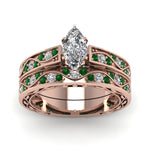 Load image into Gallery viewer, marquise-cut-antique-filigree-wedding-ring-set-with-emerald-in-rose-gold-FDENS3543MQGEMGRANGLE5-NL-RG.jpg
