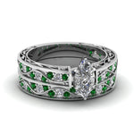 Load image into Gallery viewer, marquise-cut-antique-filigree-wedding-ring-set-with-emerald-in-white-gold-FDENS3543MQGEMGR-NL-WG.jpg
