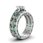 Load image into Gallery viewer, marquise-cut-antique-filigree-wedding-ring-set-with-emerald-in-white-gold-FDENS3543MQGEMGRANGLE2-NL-WG.jpg
