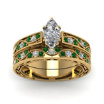 Load image into Gallery viewer, marquise-cut-antique-filigree-wedding-ring-set-with-emerald-in-yellow-gold-FDENS3543MQGEMGRANGLE5-NL-YG.jpg