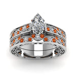 Load image into Gallery viewer, marquise-cut-antique-filigree-wedding-ring-set-with-orange-sapphire-in-white-gold-FDENS3543MQGSAORANGLE5-NL-WG.jpg
