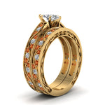 Load image into Gallery viewer, marquise-cut-antique-filigree-wedding-ring-set-with-orange-sapphire-in-yellow-gold-FDENS3543MQGSAORANGLE2-NL-YG.jpg