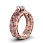Load image into Gallery viewer, marquise-cut-antique-filigree-wedding-ring-set-with-pink-sapphire-in-rose-gold-FDENS3543MQGSADRPIANGLE2-NL-RG.jpg
