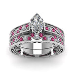 Load image into Gallery viewer, marquise-cut-antique-filigree-wedding-ring-set-with-pink-sapphire-in-white-gold-FDENS3543MQGSADRPIANGLE5-NL-WG.jpg
