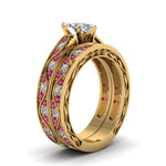 Load image into Gallery viewer, marquise-cut-antique-filigree-wedding-ring-set-with-pink-sapphire-in-yellow-gold-FDENS3543MQGSADRPIANGLE2-NL-YG.jpg