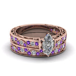 Load image into Gallery viewer, marquise-cut-antique-filigree-wedding-ring-set-with-purple-amethyst-in-rose-gold-FDENS3543MQGVITO-NL-RG.jpg
