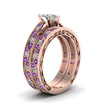 Load image into Gallery viewer, marquise-cut-antique-filigree-wedding-ring-set-with-purple-amethyst-in-rose-gold-FDENS3543MQGVITOANGLE2-NL-RG.jpg
