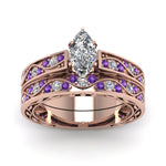 Load image into Gallery viewer, marquise-cut-antique-filigree-wedding-ring-set-with-purple-amethyst-in-rose-gold-FDENS3543MQGVITOANGLE5-NL-RG.jpg