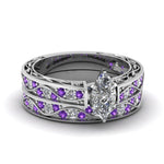 Load image into Gallery viewer, marquise-cut-antique-filigree-wedding-ring-set-with-purple-amethyst-in-white-gold-FDENS3543MQGVITO-NL-WG.jpg
