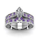 Load image into Gallery viewer, marquise-cut-antique-filigree-wedding-ring-set-with-purple-amethyst-in-white-gold-FDENS3543MQGVITOANGLE5-NL-WG.jpg
