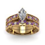 Load image into Gallery viewer, marquise-cut-antique-filigree-wedding-ring-set-with-purple-amethyst-in-yellow-gold-FDENS3543MQGVITOANGLE5-NL-YG.jpg
