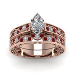 Load image into Gallery viewer, marquise-cut-antique-filigree-wedding-ring-set-with-ruby-in-rose-gold-FDENS3543MQGRUDRANGLE5-NL-RG.jpg
