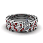 Load image into Gallery viewer, marquise-cut-antique-filigree-wedding-ring-set-with-ruby-in-white-gold-FDENS3543MQGRUDR-NL-WG.jpg