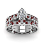 Load image into Gallery viewer, marquise-cut-antique-filigree-wedding-ring-set-with-ruby-in-white-gold-FDENS3543MQGRUDRANGLE5-NL-WG.jpg
