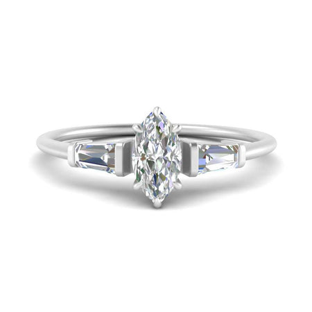 Lab Created Marquise Cut Tapered Baguette Engagement Ring