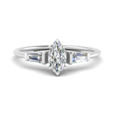 Lab Created Marquise Cut Tapered Baguette Engagement Ring