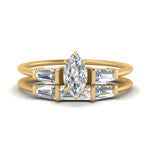 Load image into Gallery viewer, marquise-cut-bar-set-diamond-ring-with-matching-3-baguette-wedding-band-in-FDENS100MQ-NL-YG
