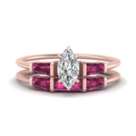 Load image into Gallery viewer, marquise-cut-bar-set-pink-sapphire-ring-with-matching-3-baguette-wedding-band-in-FDENS100MQGSADRPI-NL-RG
