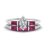 Load image into Gallery viewer, marquise-cut-bar-set-pink-sapphire-ring-with-matching-3-baguette-wedding-band-in-FDENS100MQGSADRPI-NL-WG
