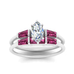 Load image into Gallery viewer, marquise-cut-bar-set-pink-sapphire-ring-with-matching-3-baguette-wedding-band-in-FDENS100MQGSADRPI-NL-WG

