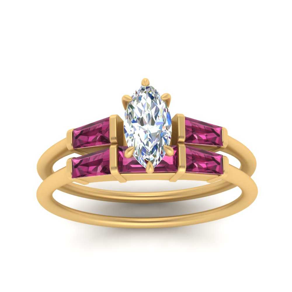 marquise-cut-bar-set-pink-sapphire-ring-with-matching-3-baguette-wedding-band-in-FDENS100MQGSADRPI-NL-YG