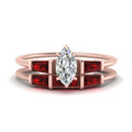 Thumbnail 10 - marquise-cut-bar-set-ruby-ring-with-matching-3-baguette-wedding-band-in-rose-gold-FDENS100MQGRUDR-NL-RG