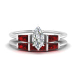 Load image into Gallery viewer, marquise-cut-bar-set-ruby-ring-with-matching-3-baguette-wedding-band-in-FDENS100MQGRUDR-NL-WG

