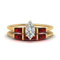 Thumbnail 34 - marquise-cut-bar-set-ruby-ring-with-matching-3-baguette-wedding-band-in-yellow-gold-FDENS100MQGRUDR-NL-YG